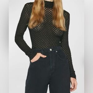 FRAME Ladies Women’s Size Small Black Sheer Lacy Pattern Turtleneck Top